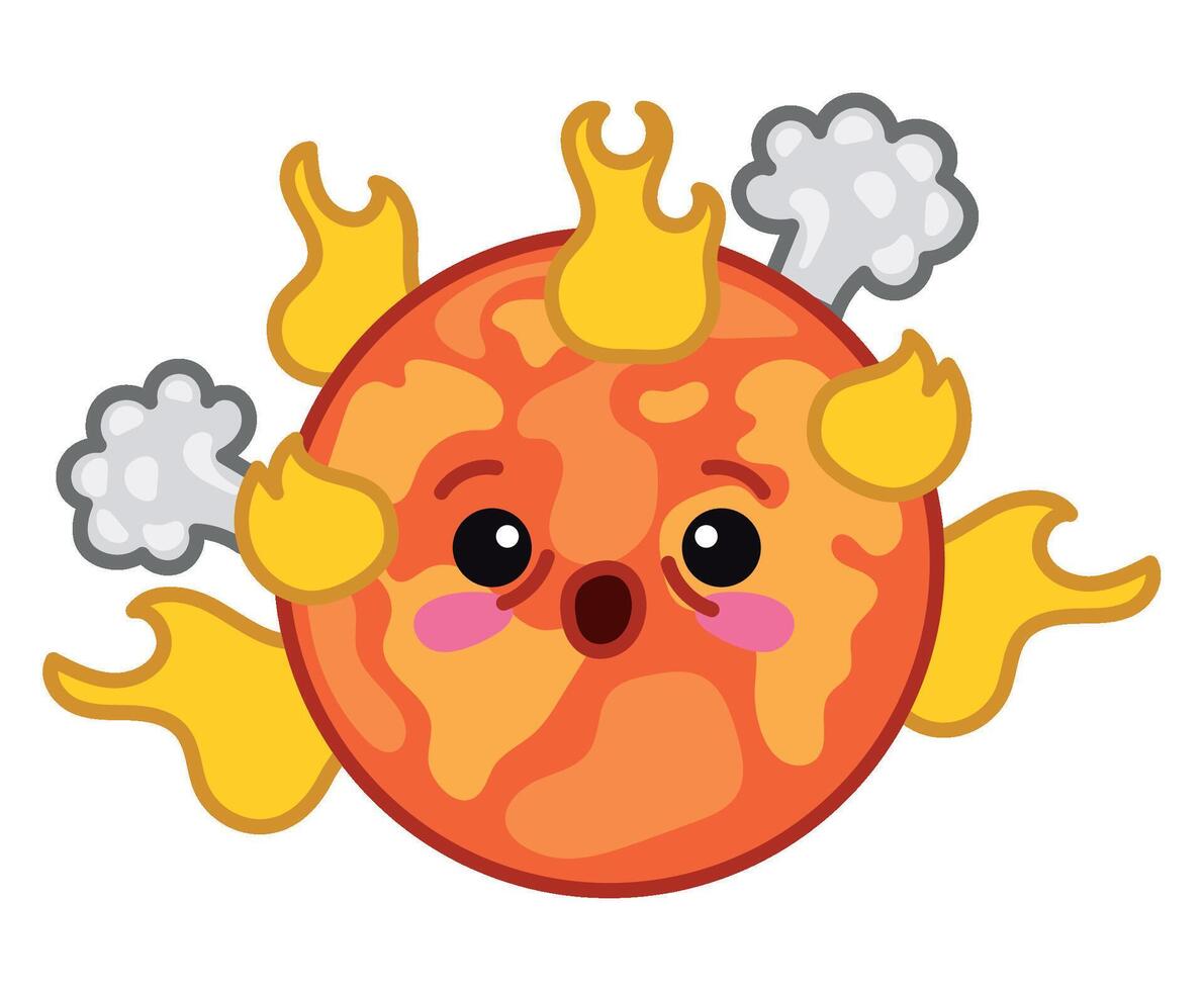 A cartoon sun with fire coming out of its mouth vector