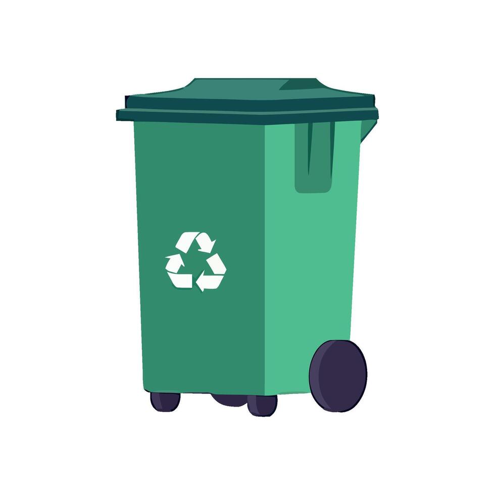 A green trash can with a recycling symbol on it vector