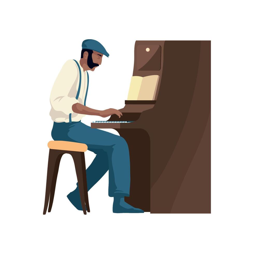 Man playing the piano, flat illustration vector