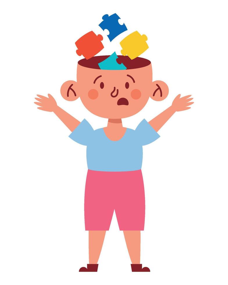 A cartoon boy with a puzzle piece in his head vector