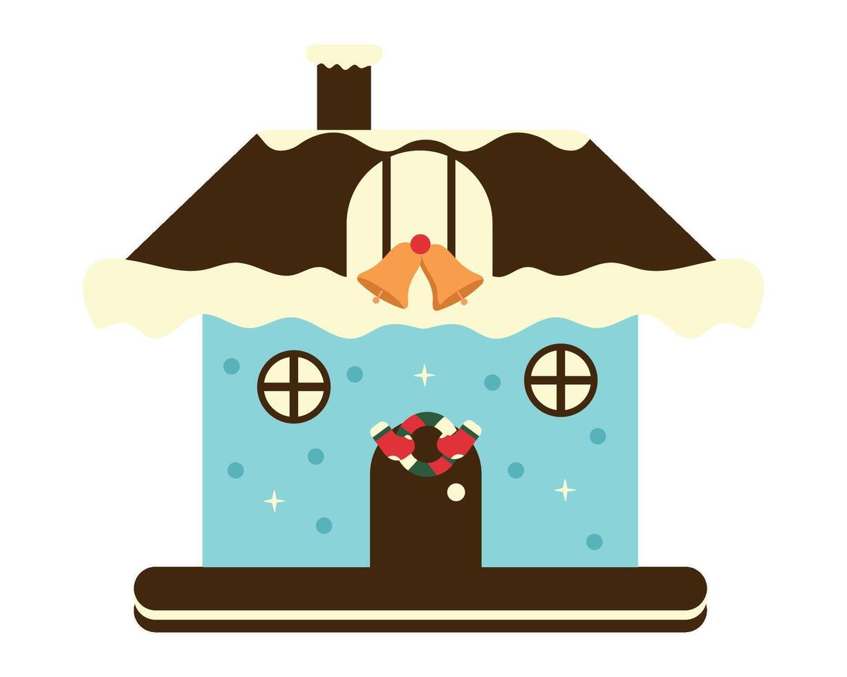 Christmas house with christmas wreath and bell vector