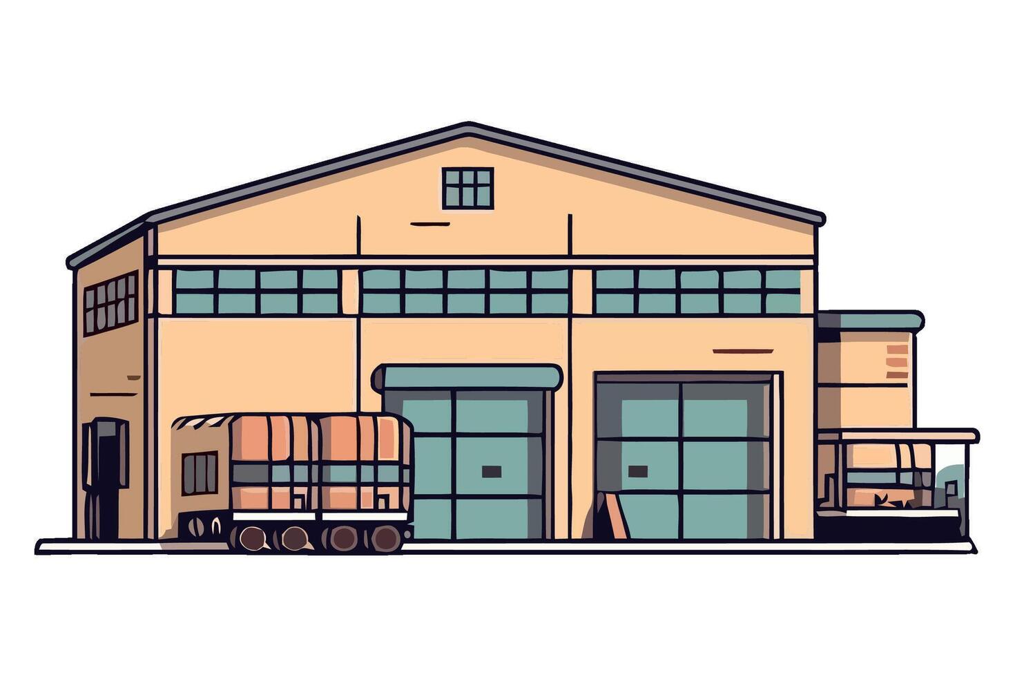 Industrial warehouse building with truck and forklift vector