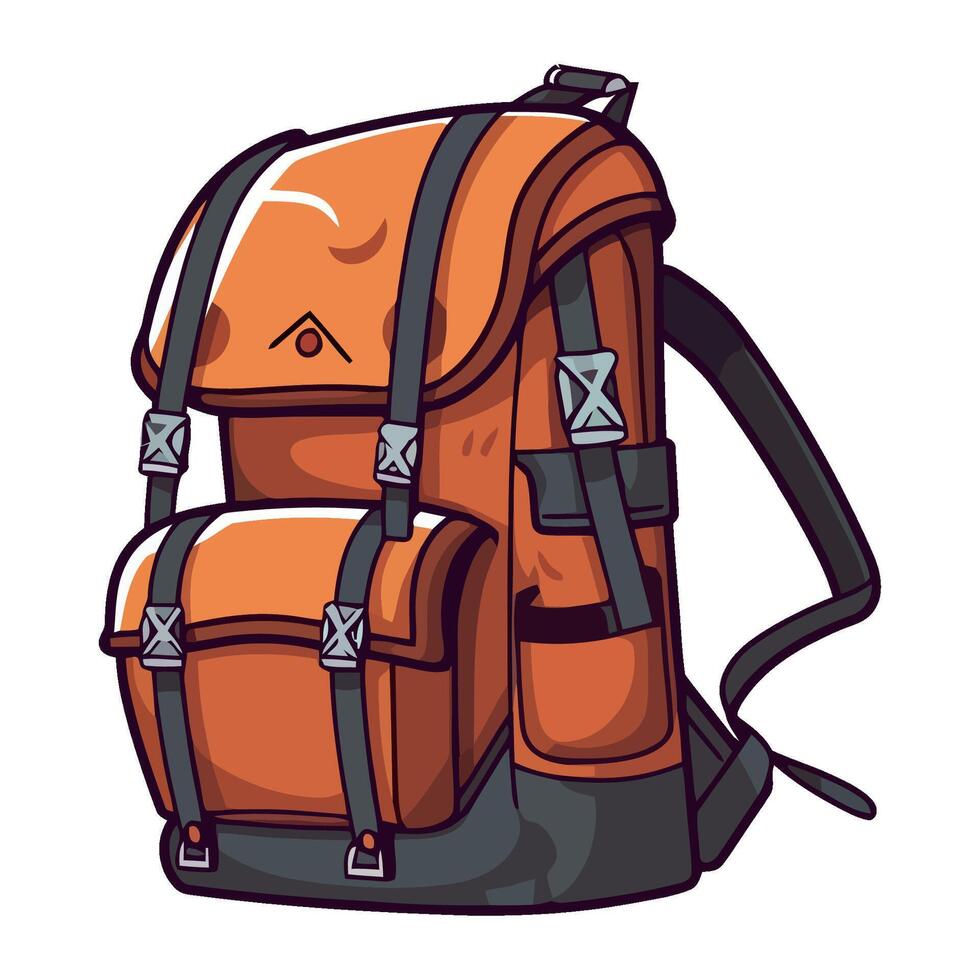 An orange backpack with straps and straps vector