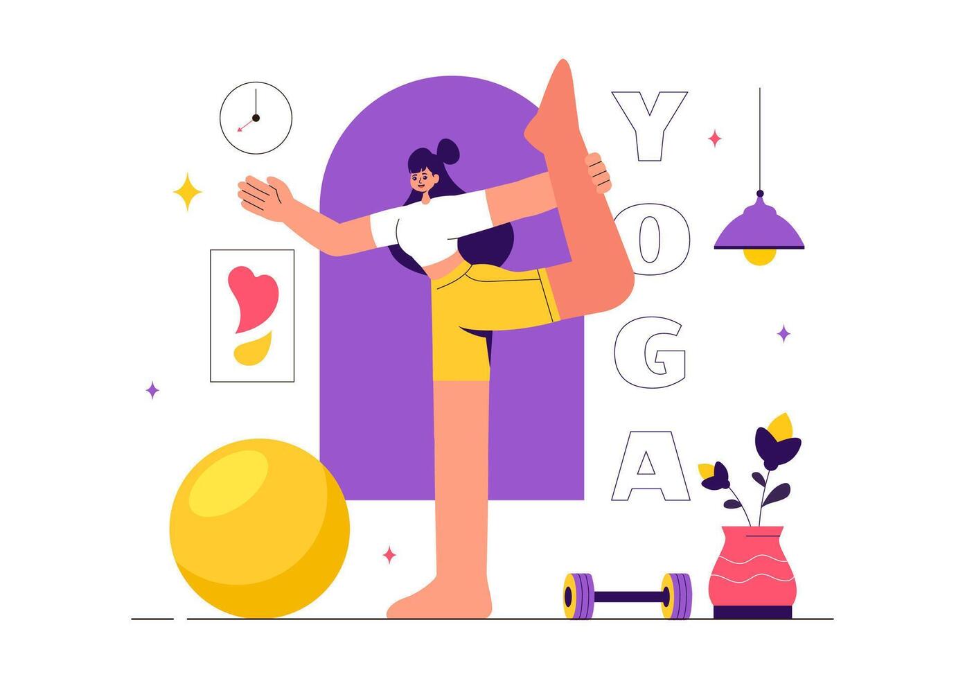 Yoga and Meditation Practices featuring a Girl Exercising for Health Benefits in a Flat Style Cartoon Background vector