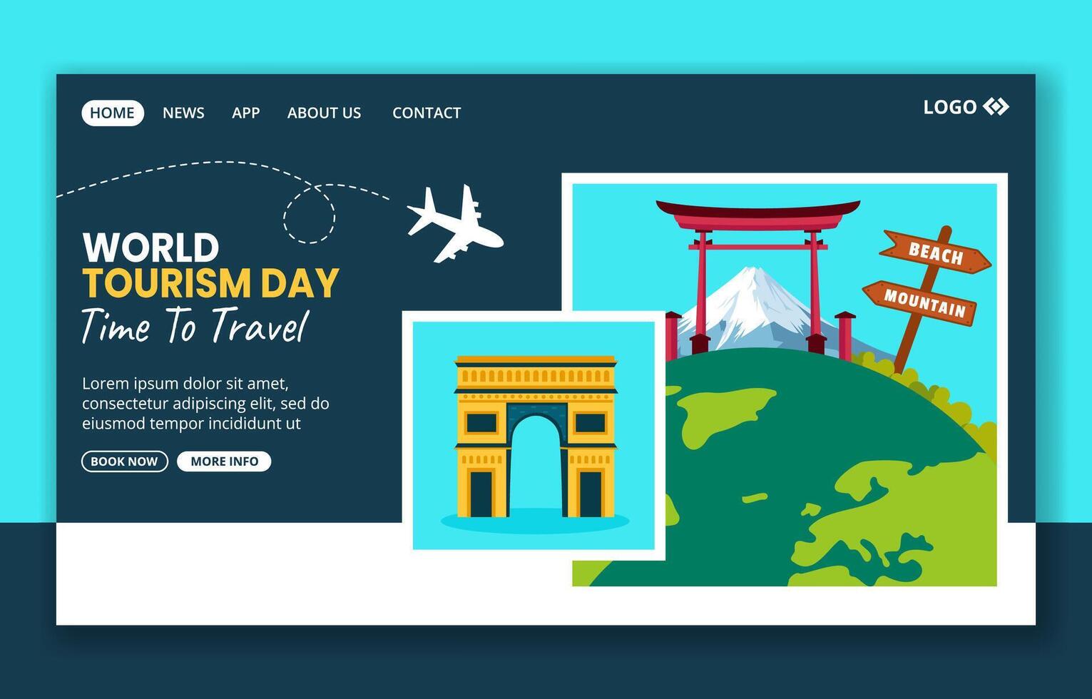 Tourism Day Social Media Landing Page Cartoon Hand Drawn Templates Background Illustration vector