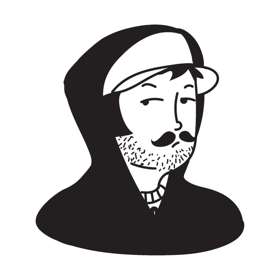 A black and white drawing of a man with a beard vector