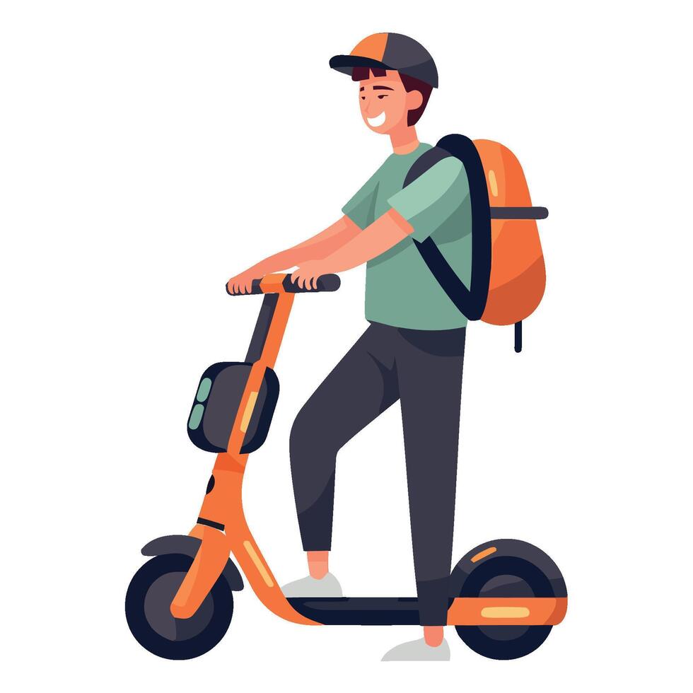 A man riding an electric scooter vector