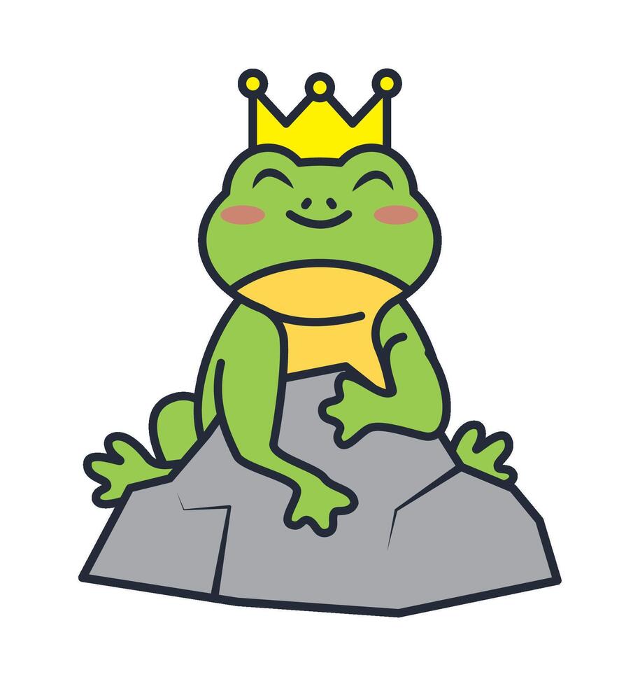 A cartoon frog with a crown sitting on a rock vector