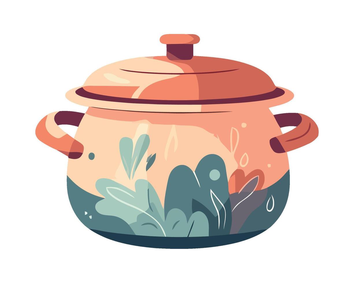 A pot with a lid and leaves on it vector