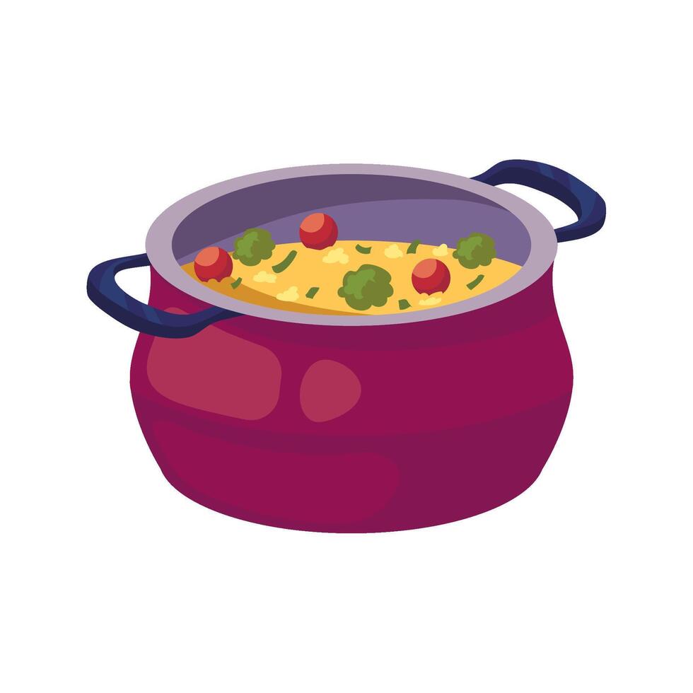 A pot of food with broccoli and other vegetables vector