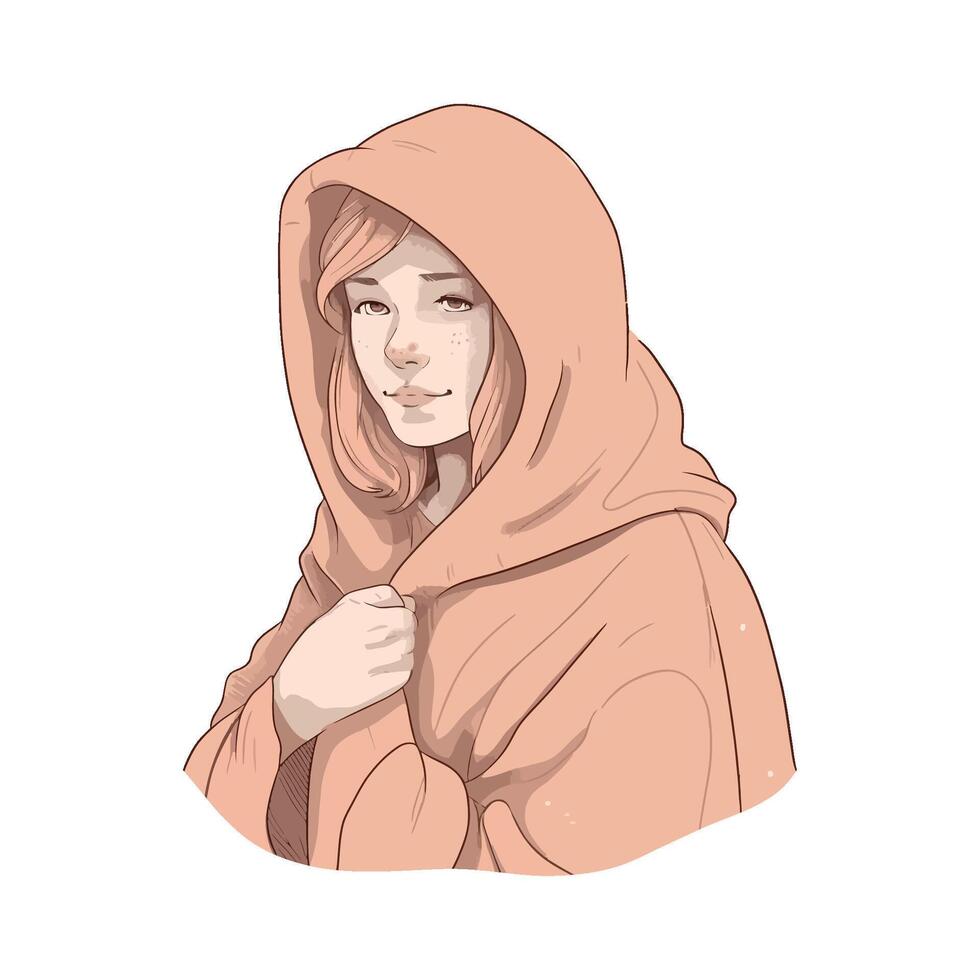 A drawing of a woman in a hooded robe vector
