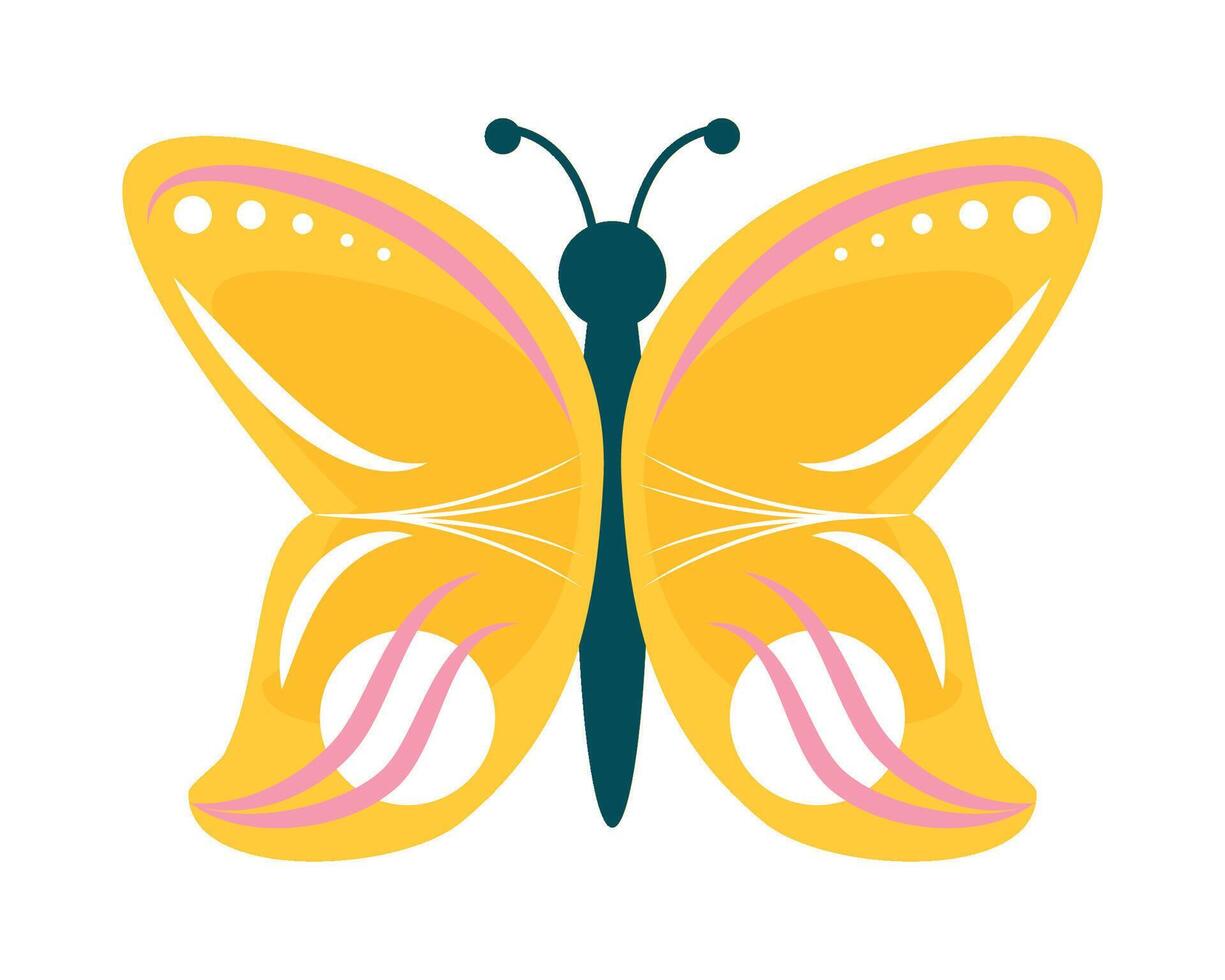 A yellow butterfly with pink wings on a white background vector