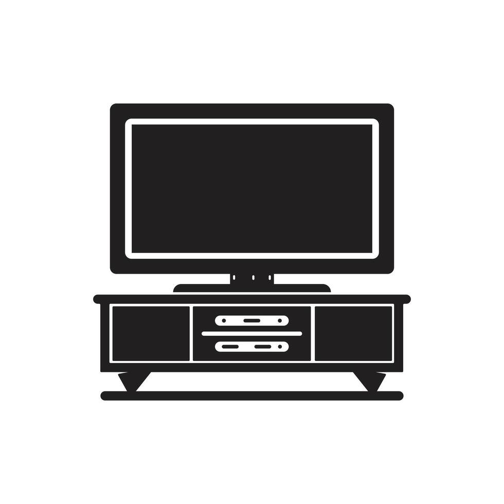 TV Stand silhouette on white background, hd TV icon vector