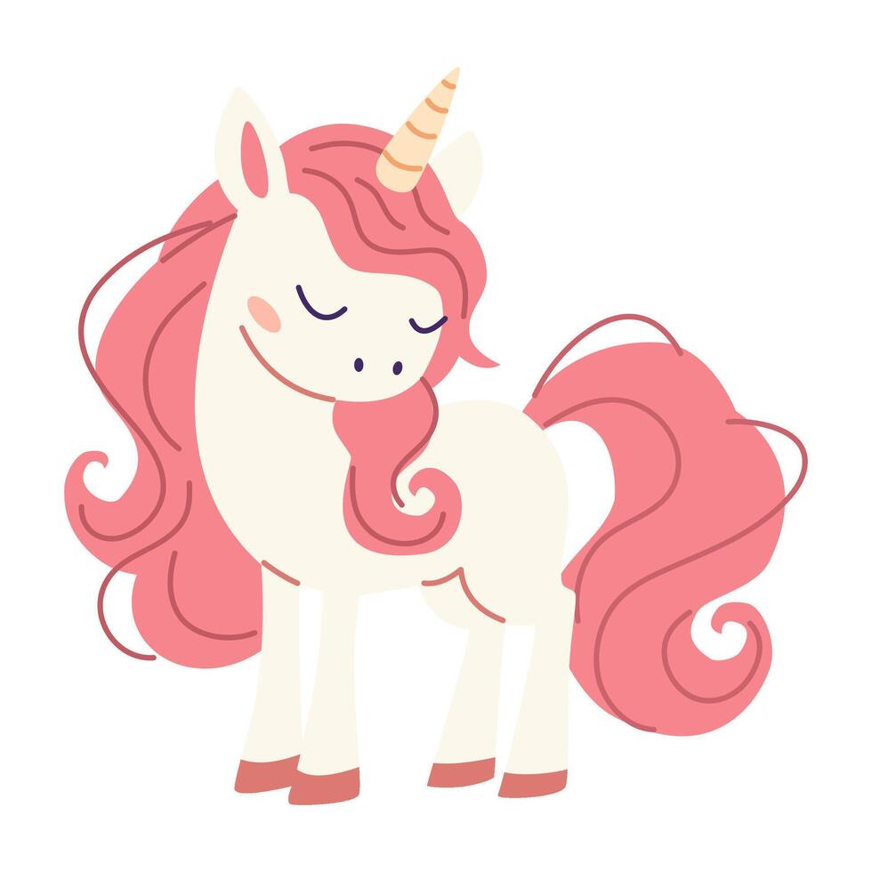 Flat illustration in children's style. Cute unicorn pony with pink mane vector