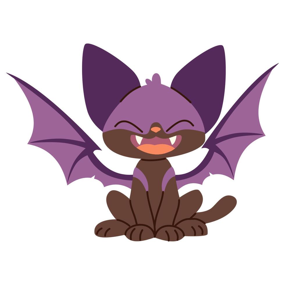 Flat illustration in children's style on white background. Cute kitten in bat costume. Funny illustration for Halloween vector