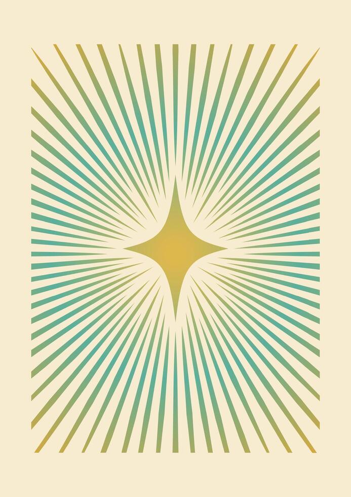 Vertical illustrations with colorful star rays poster. Minimalist aesthetic orange stars simple poster. vector
