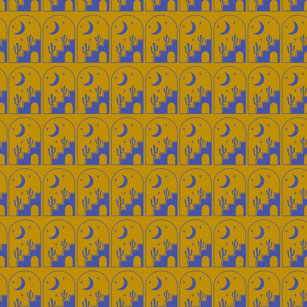 Desert pattern, morocco city cactus. Seamless pattern summer cactus vector