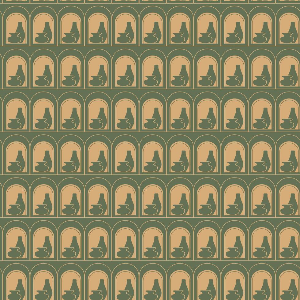 Aesthetic seamless pattern with ceramic vases. Contemporary art with pottery elements vector