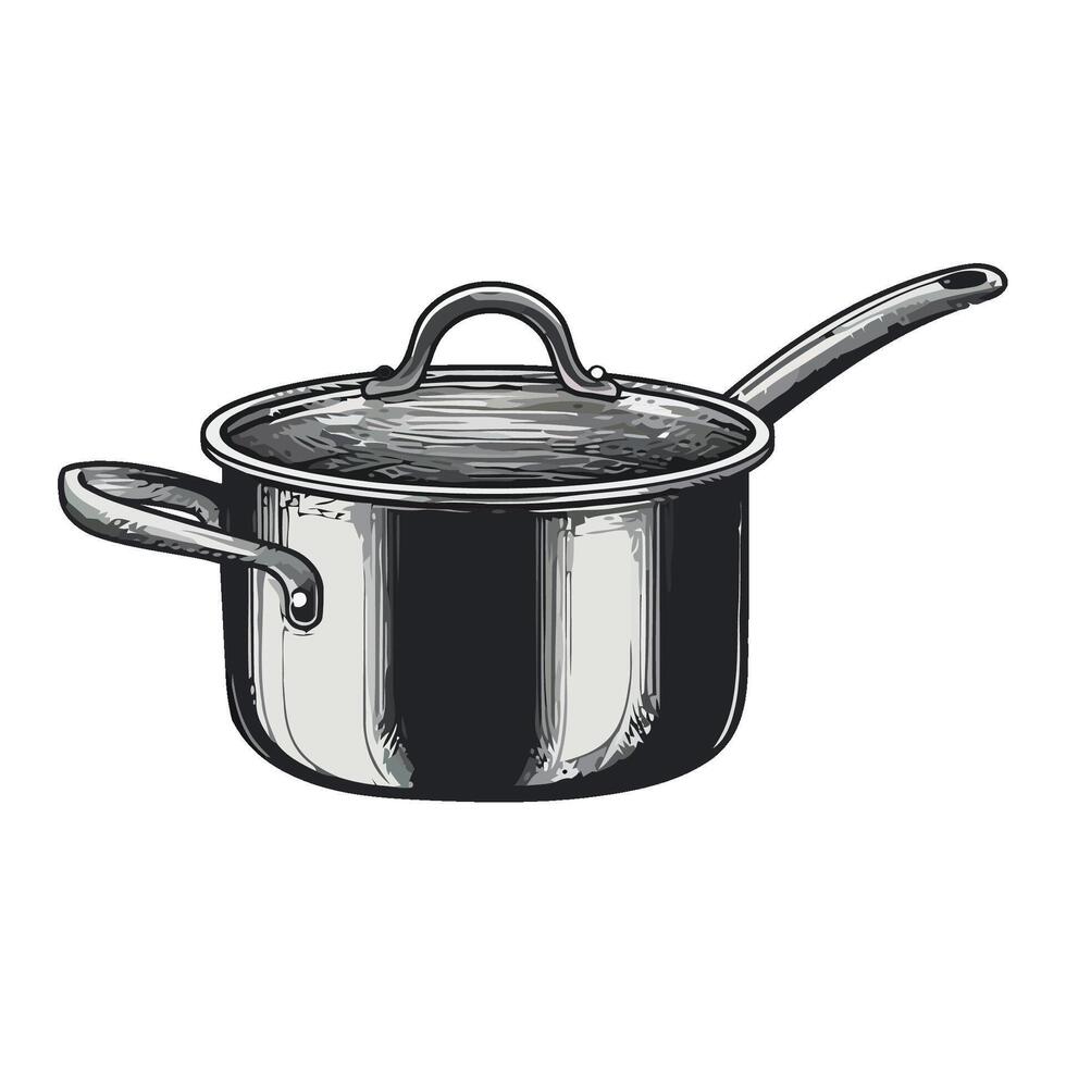 A black and white drawing of a saucepan vector