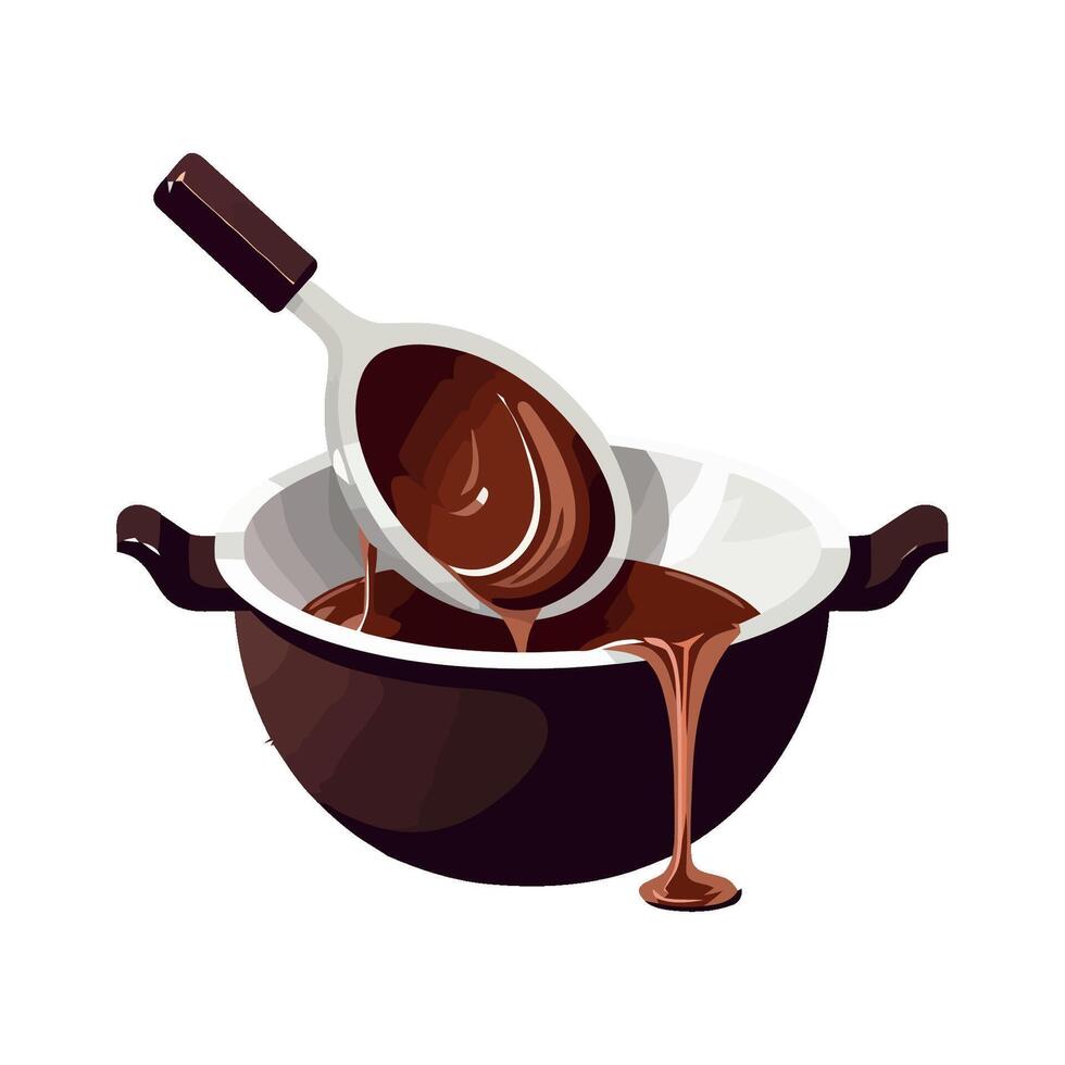 Chocolate sauce in a bowl with spoon illustration vector