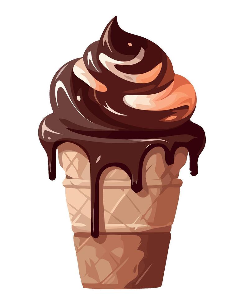 Ice cream with chocolate sauce illustration vector