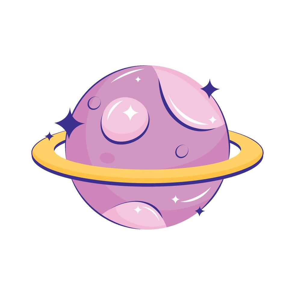 Cartoon planet with saturn ring and stars vector