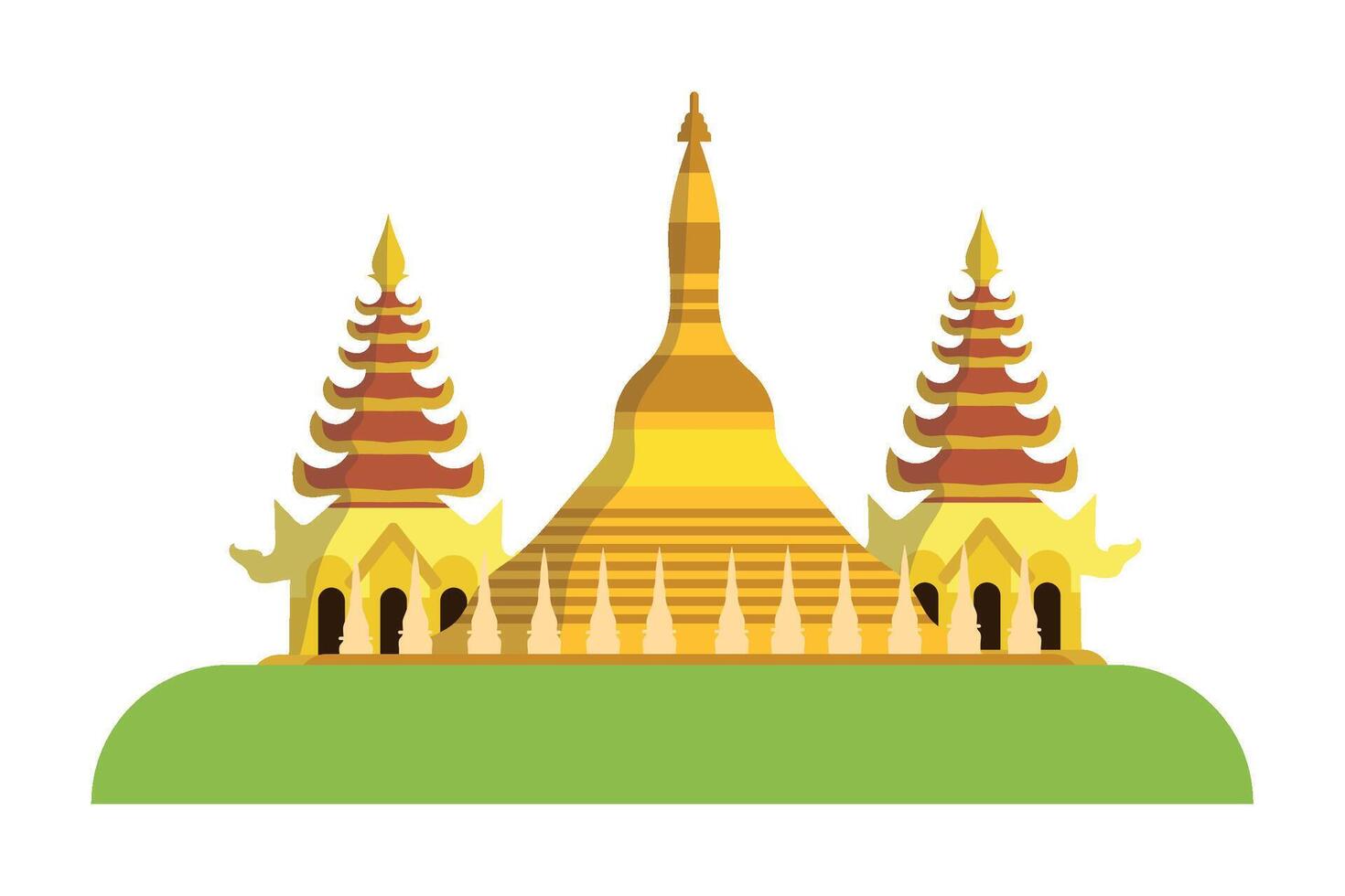 A golden pagoda with two spires on top vector