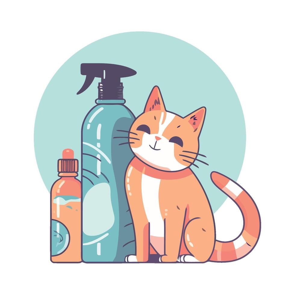 A cat and a bottle of cleaning spray vector