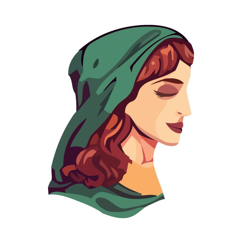 A woman with a green hood on her head vector