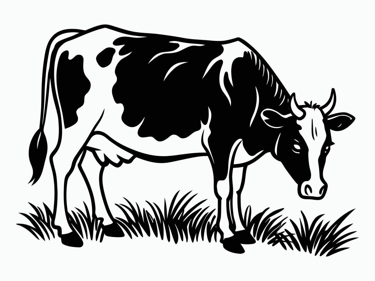 Pastoral Peace The Cow Grazing on the Grassland vector