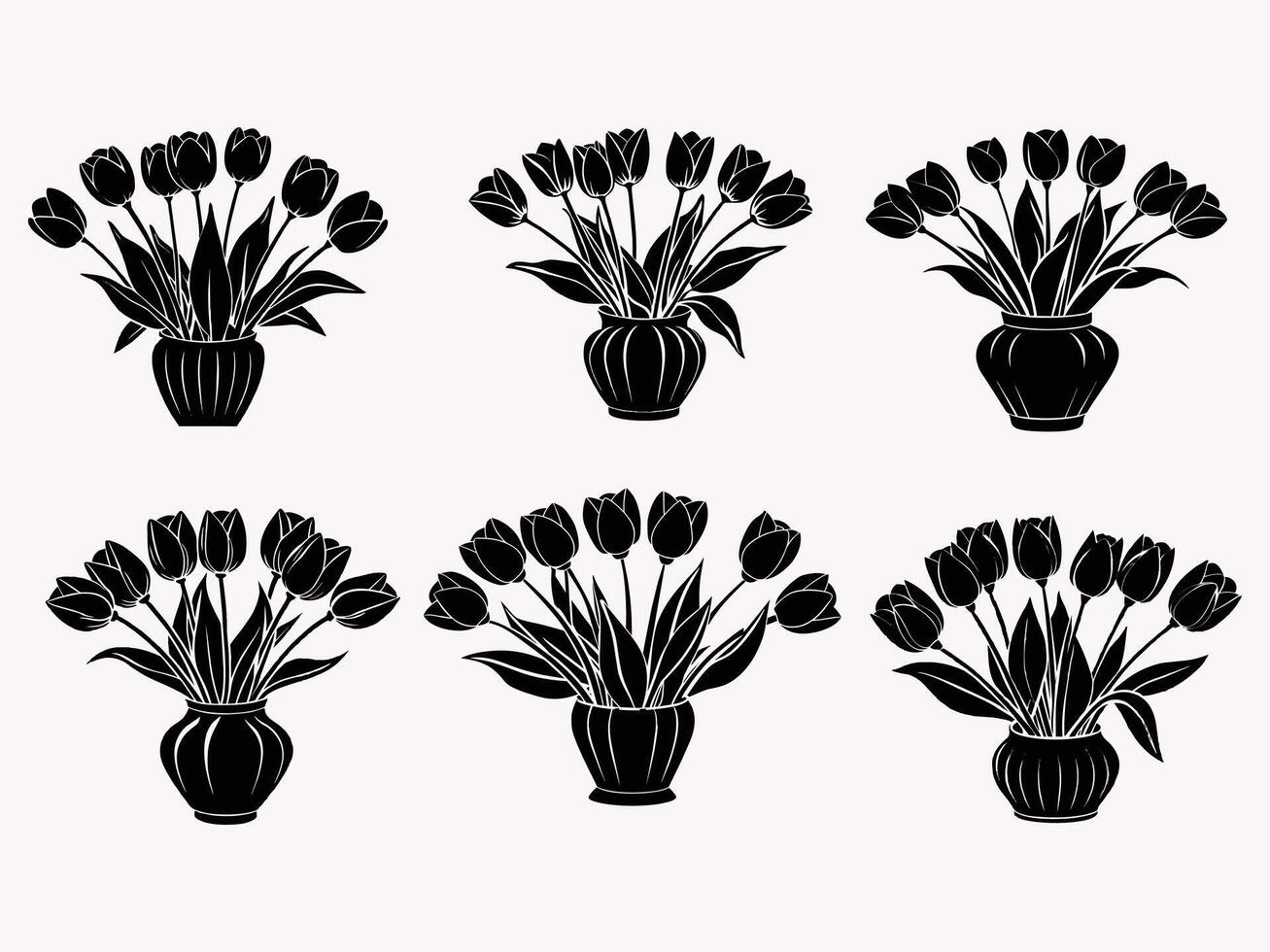 set tulip flower vase illustration vector