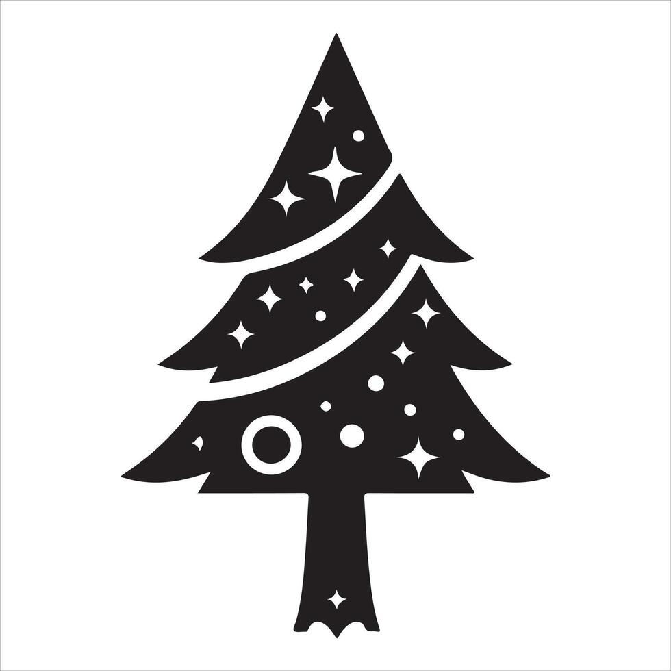 Festive Black and White Christmas Tree Silhouette vector
