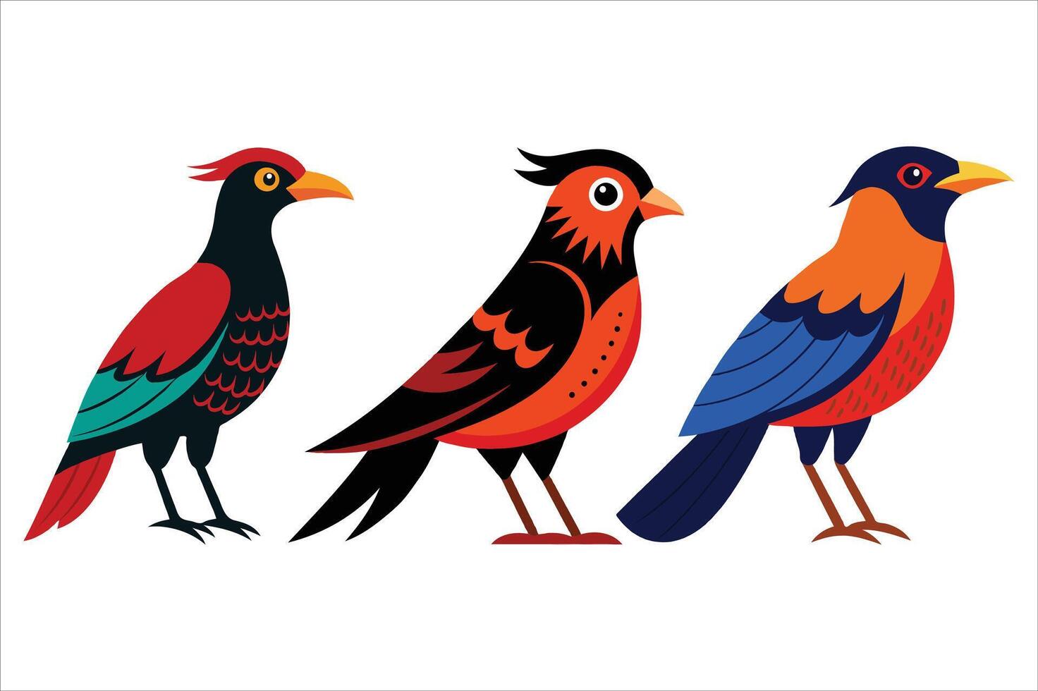 Set of Vibrant Bird Illustration with Red Beak and Blue Feathers vector