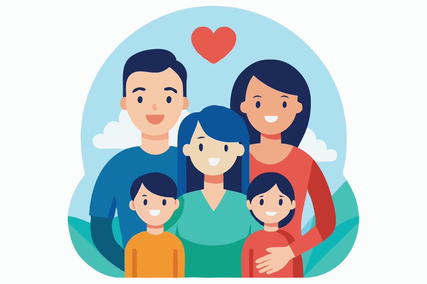 Cartoon Family Portrait with Child Holding 'The Family' Sign vector