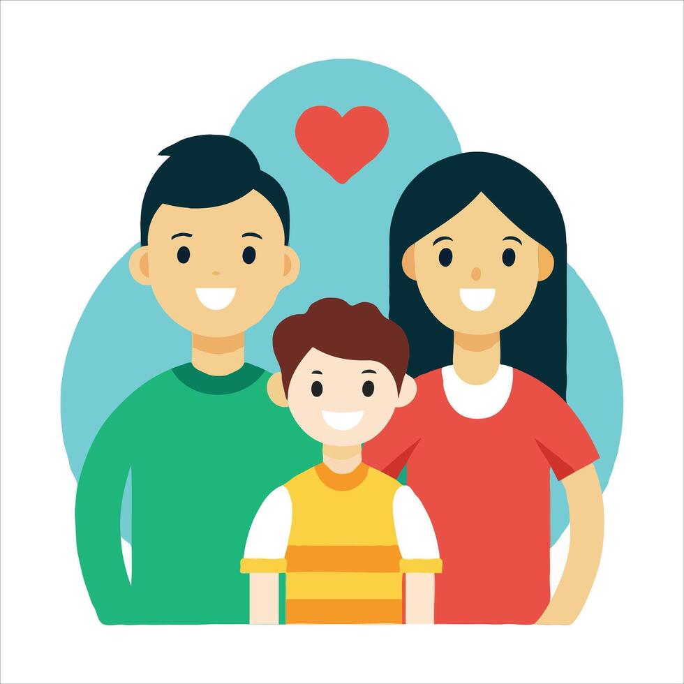 Cartoon Family Portrait with Child Holding 'The Family' Sign vector