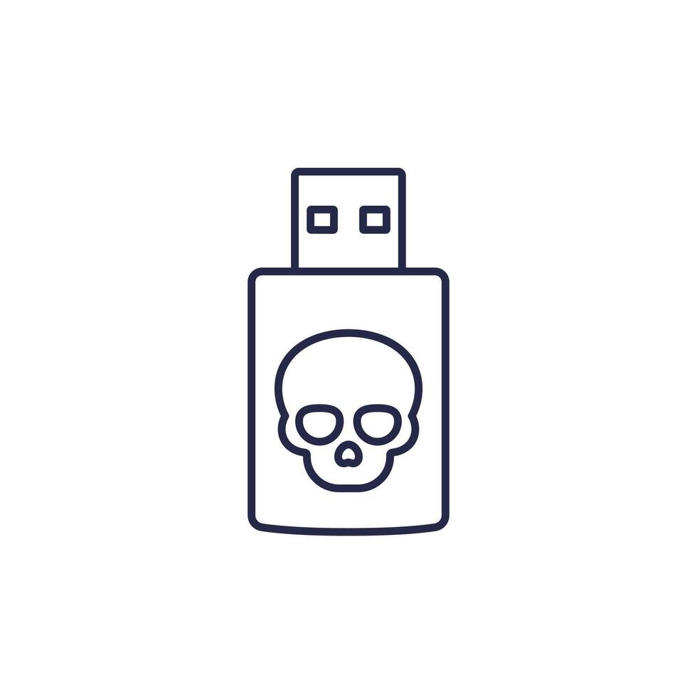 malware on usb drive line icon on white vector