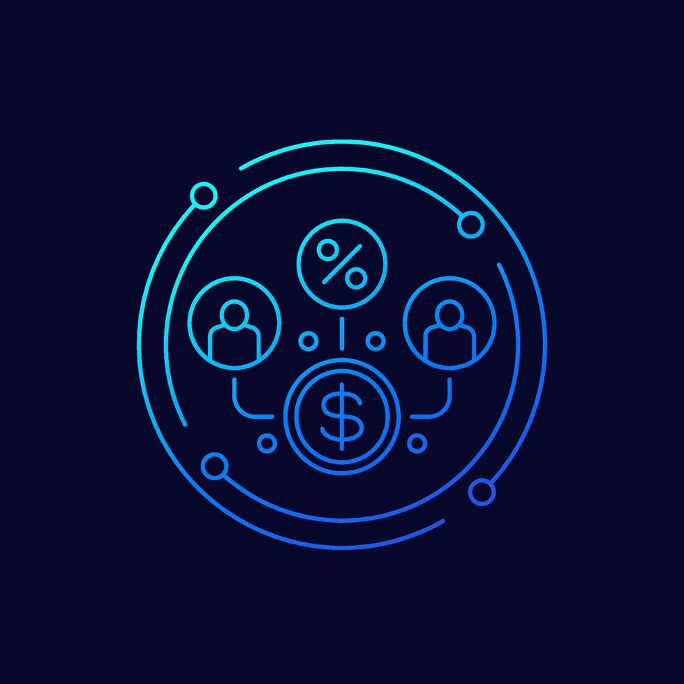 p2p loan icon, peer-to-peer lending linear design vector