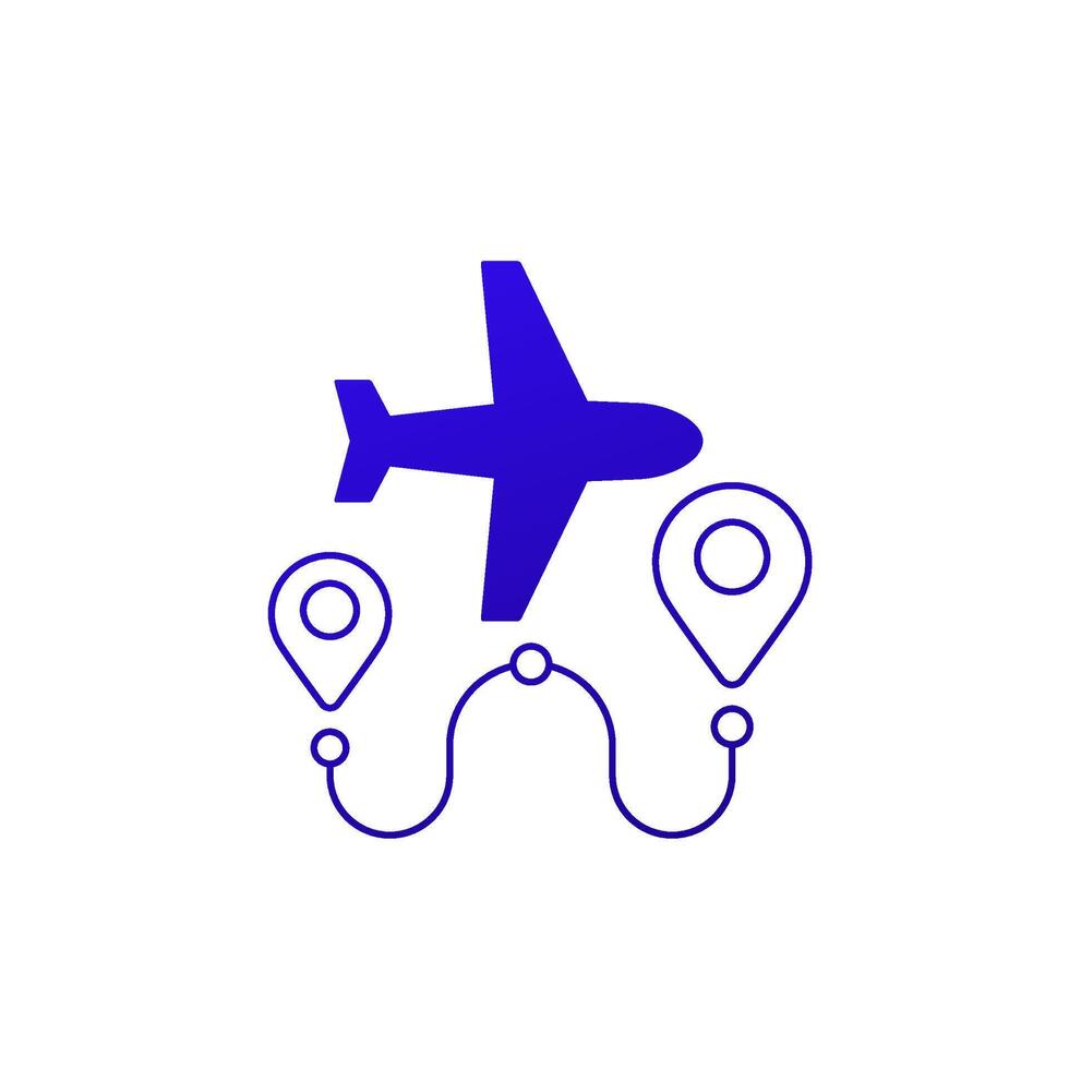 Flight route icon with airplane, vector