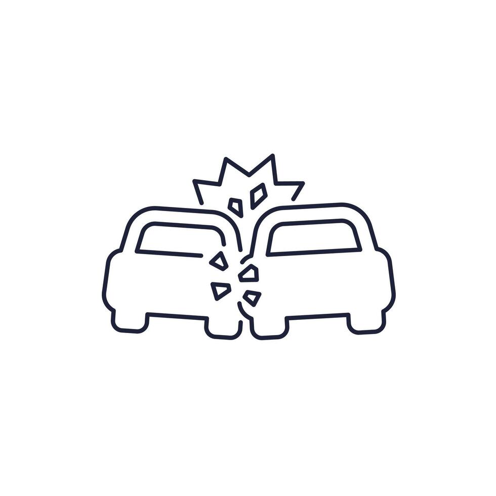 car crash, accident line icon on white vector