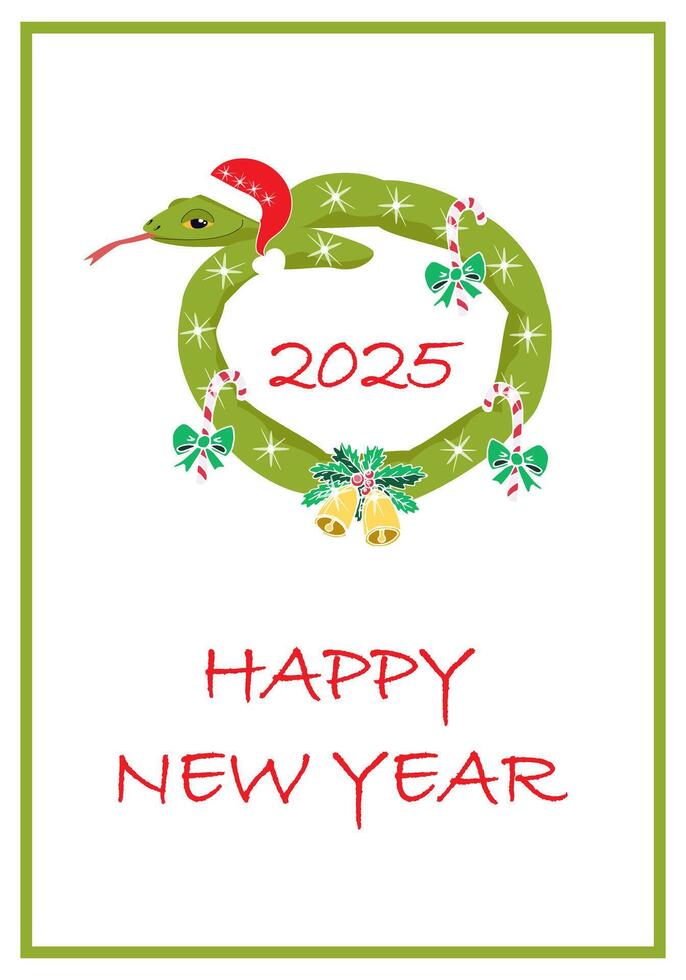 New Year greeting card - Snake in the shape of a Christmas wreath vector