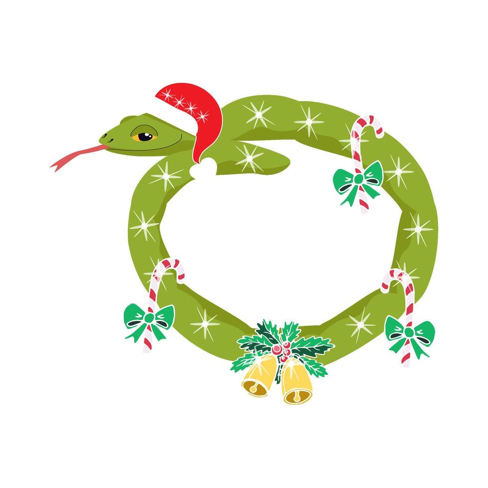 Snake in the shape of a Christmas wreath vector