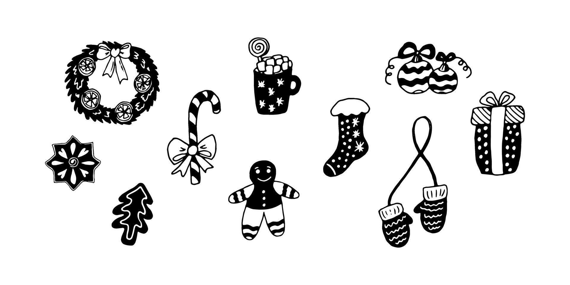 Christmas set of black and white design elements vector