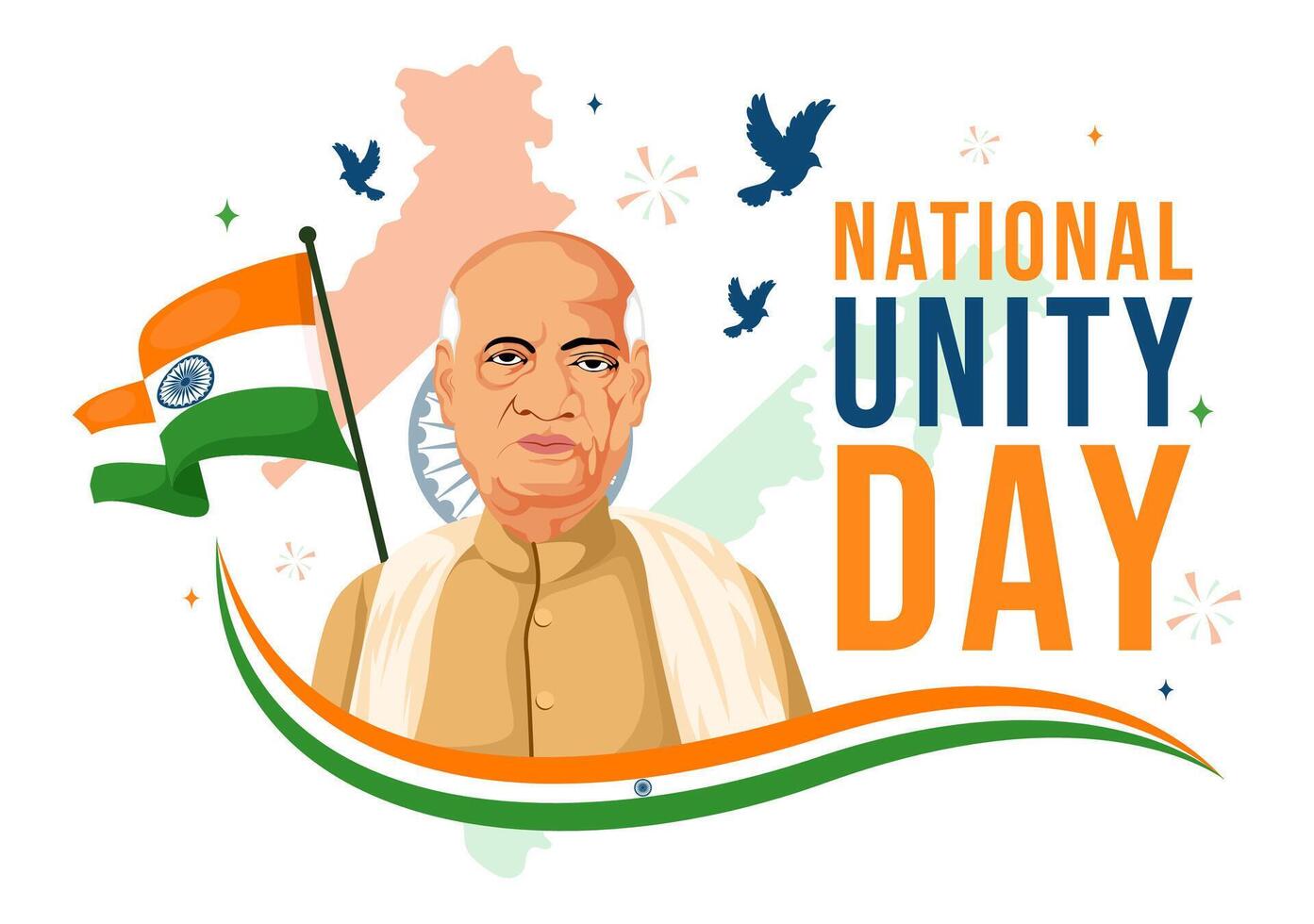 National Unity Day is Celebrated in India on 31 October with a Waving Flag, Commemorating the Unification of the Country in a Illustration vector