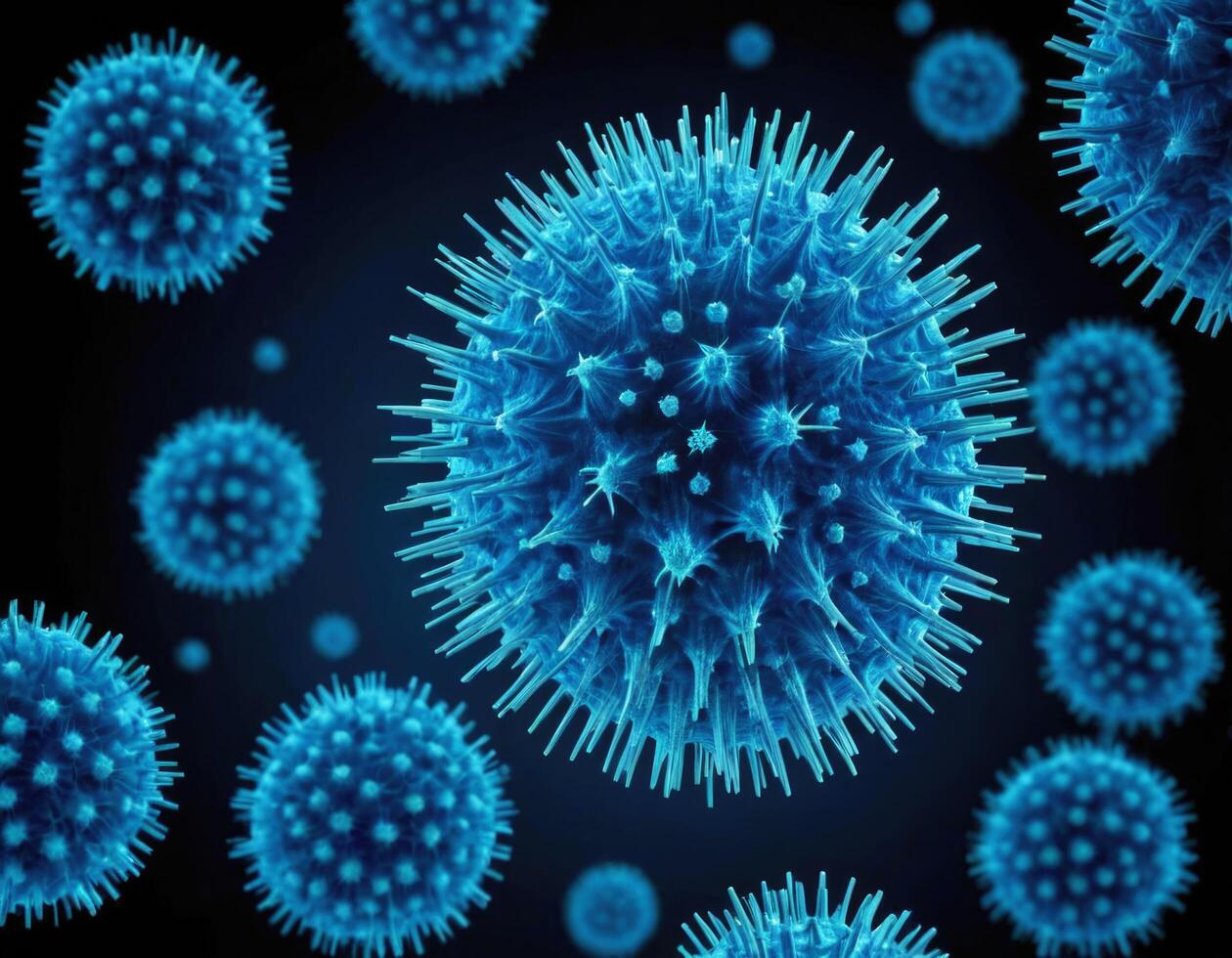 Mpox virus. Monkey Pox virus. Blue color on black background. photo