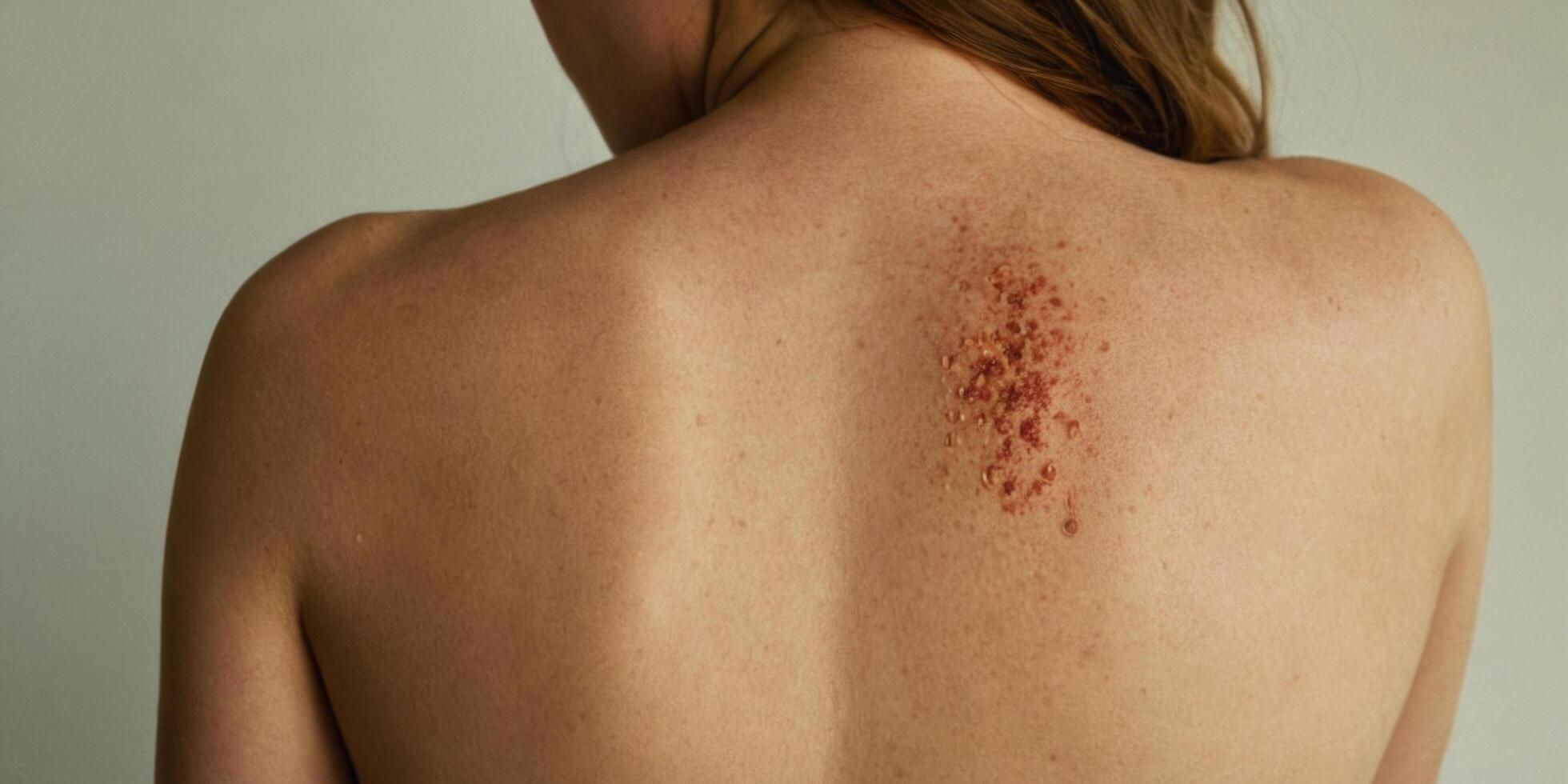 Monkey pox Affected. A girl with red rash on her back. Mpox. photo