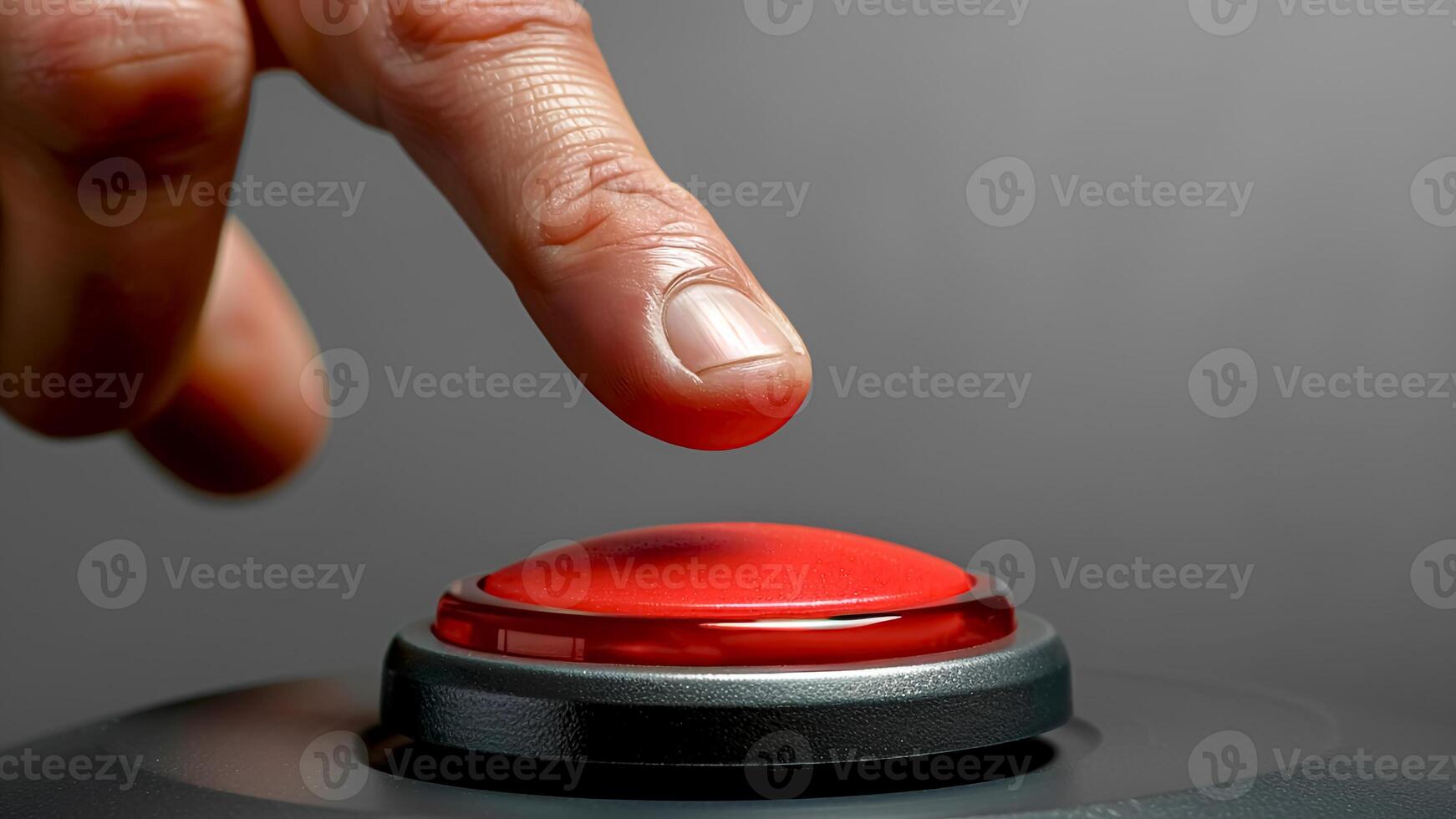 Close-Up of Hand Pressing Red Panic Button. Urgent Action, Emergency Response, Critical Situation. photo