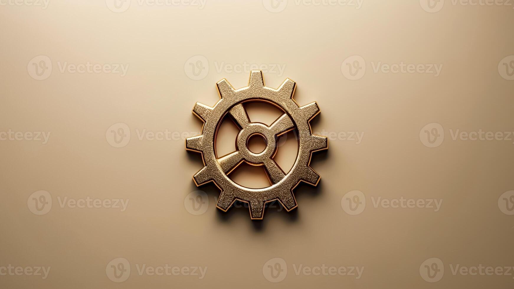 A Single Cogwheel on Golden Background. Emblem of Unity in a Cooperative. Collective Effort, Shared Vision, Community Strength. photo
