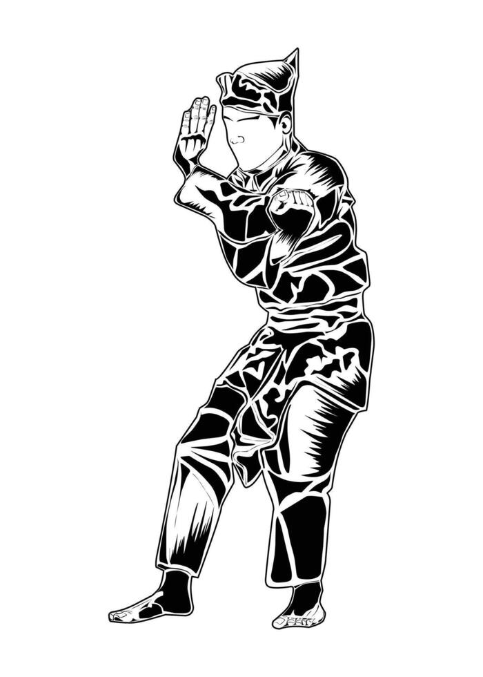 defensive movement with crossed arms in pencak silat martial arts vector