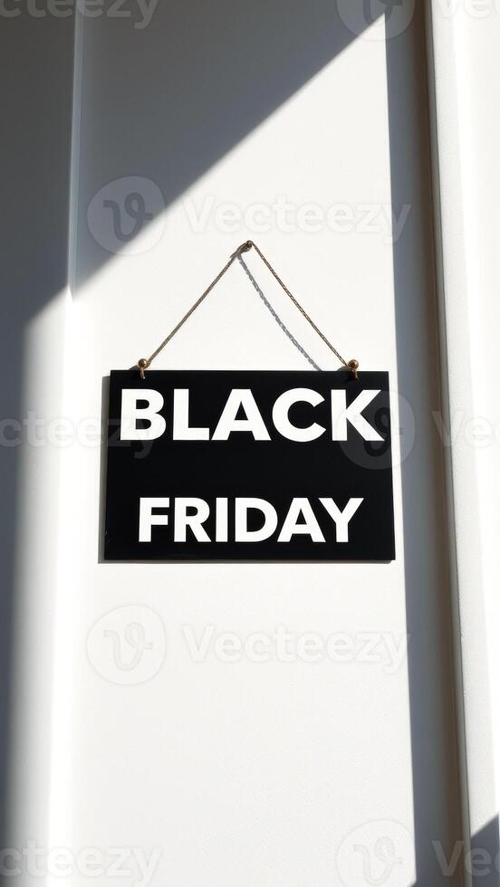 Black Friday Sign Hanging on White Wall photo