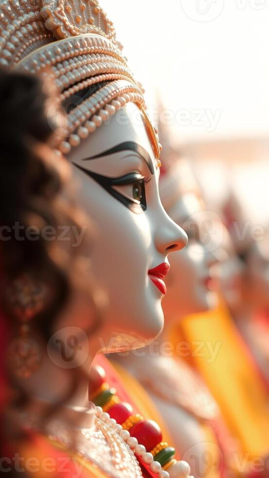 Close-up of a goddess statue with intricate details photo